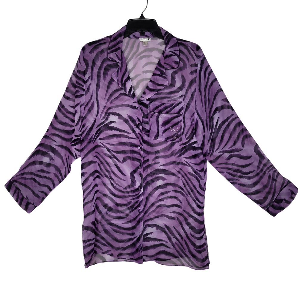 Vintage Playboy Intimates Purple/Black Zebra Print Sheer Nightgown‎